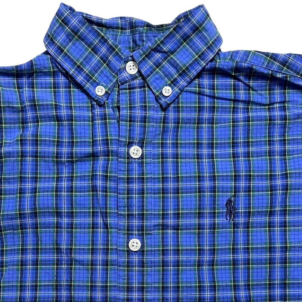 Ralph Lauren Kids Plaid Button-Up Shirt Blue Green Cotton Blend Size Medium